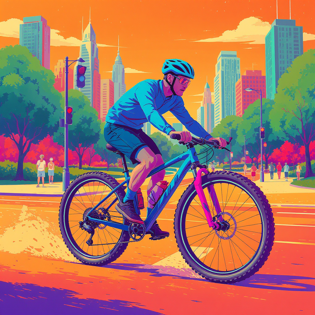 riding bike in city park